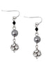 Gray and Black Mixed Bead with Clear Fireball Silver Dangle Earrings