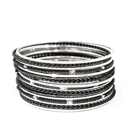 Black Seed Beads with Silver Bangles Set of 17pcs