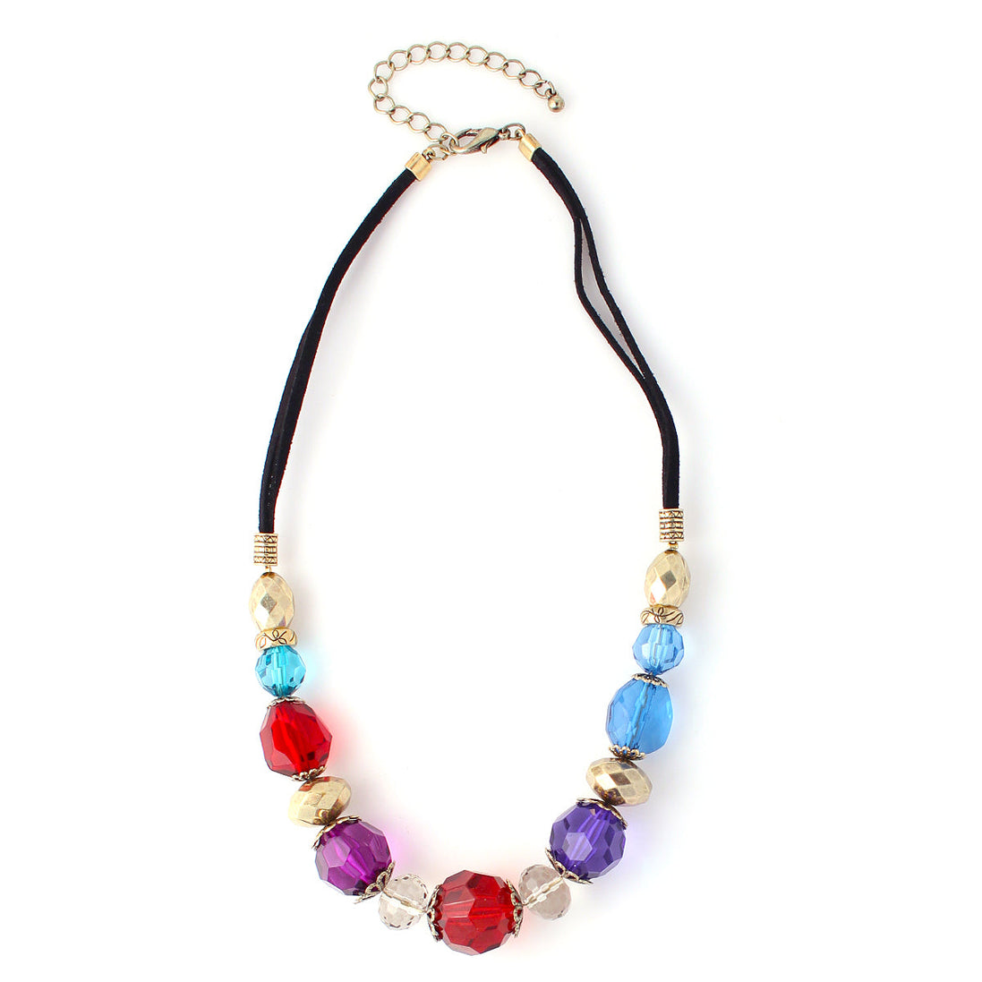 GOLD MULTI MIXED BEADS WITH BLACK SUEDE NECKLACE  #SE30660_GLD-MLT (FB21)