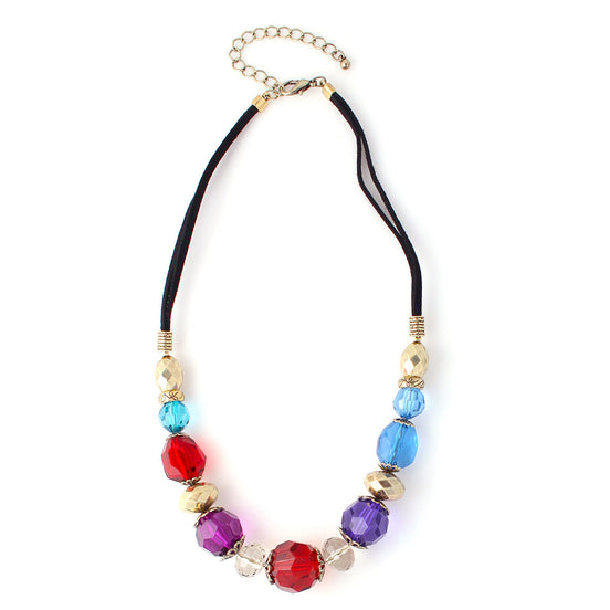 GOLD MULTI MIXED BEADS WITH BLACK SUEDE NECKLACE  #SE30660_GLD-MLT (FB21)