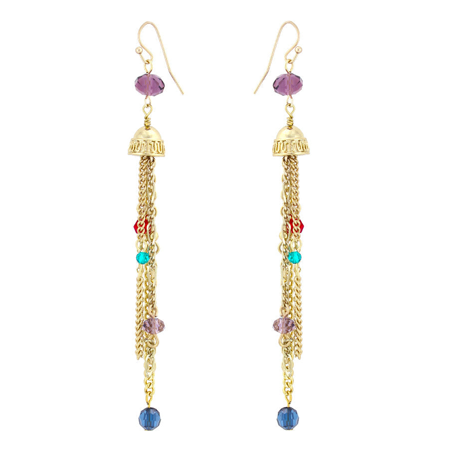 Gold Tone Metal Chain Hanfing Earrings