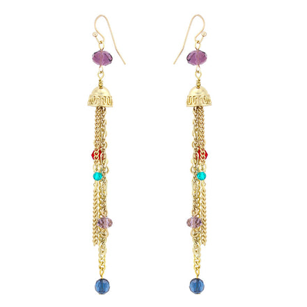 Gold Tone Metal Chain Hanfing Earrings