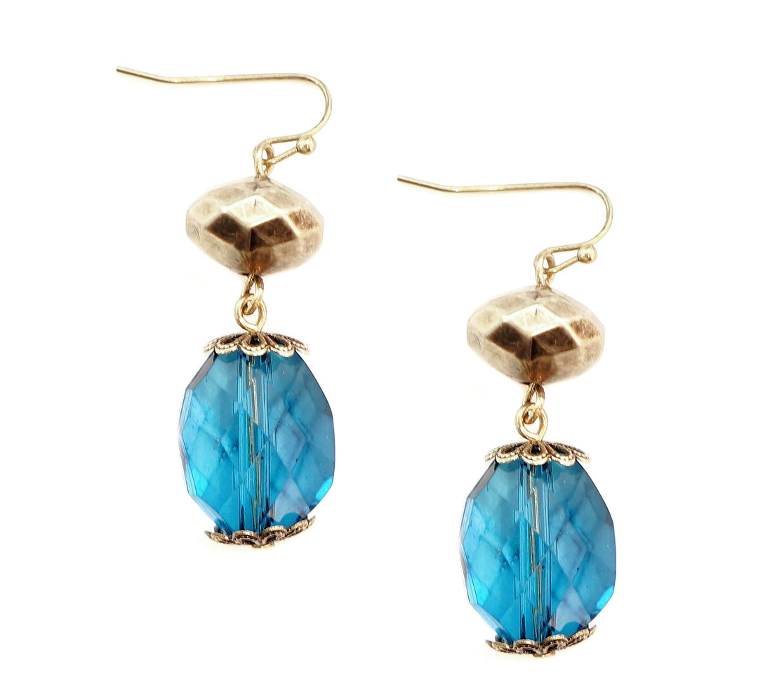 Shinning Bead Of A Morning Dew Gold- Aqua Color Teardrop Earring