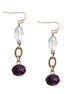Blue and Purple Beaded Gold Dangle Earrings