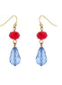 Gold-Tone Metal Blue And Red Glass Bead Earrings