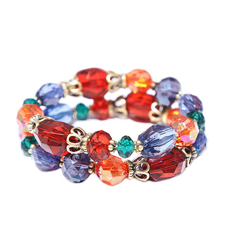 Multi Color Mixed Beads Stretch Bracelet Set of 2pcs 