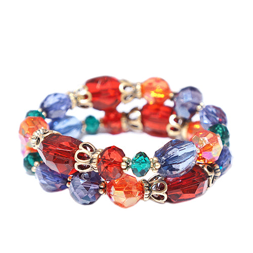 Multi Color Mixed Beads Stretch Bracelet Set of 2pcs 
