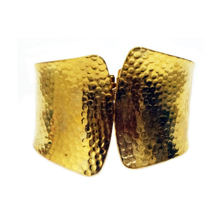 Gold hammered cuffed hinged bracelet