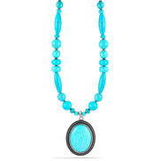 SILVER  OX TURQUOISE OVAL SHAPE PENDANT NECKLACE  #HNN78371_SIL-OX_TRQ (GD4,5)