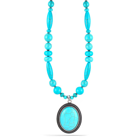 SILVER  OX TURQUOISE OVAL SHAPE PENDANT NECKLACE  #HNN78371_SIL-OX_TRQ (GD4,5)
