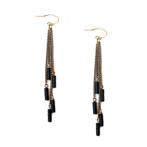 Black Bar Bead Gold Earrings