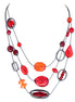 Red Multi Beads Three-Strand Hematite Necklace 