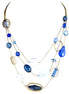 Blue Multi Beads Three-Strand Silver Necklace