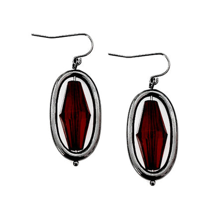 Red Bead with Hematite Oval Shaped Earrings 