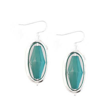 SILVER TURQUOISE BEAD SILVER OVAL SHAPED EARRINGS  #SE29935_SIL-TRQ (BB15)
