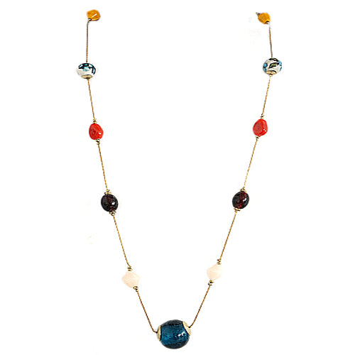 Multi Color Beaded Gold Long Necklace