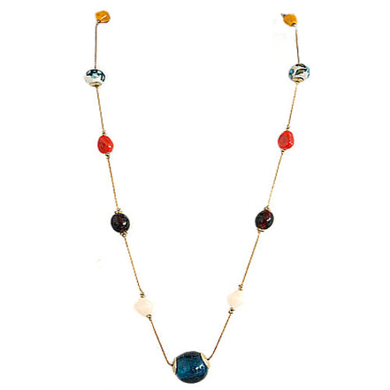 Multi Color Beaded Gold Long Necklace