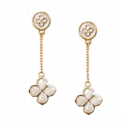Ivory Four Leaf Clover Gold Dangling Earrings