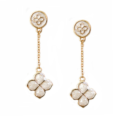 Ivory Four Leaf Clover Gold Dangling Earrings