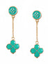 Turquoise Four Leaf Clover Gold Dangling Earrings