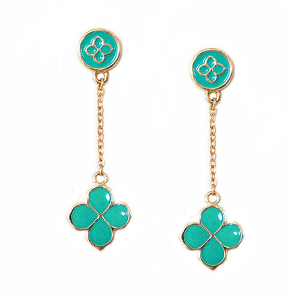 Turquoise Four Leaf Clover Gold Dangling Earrings