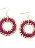 Fuchsia and Gold Metal Round Earrings
