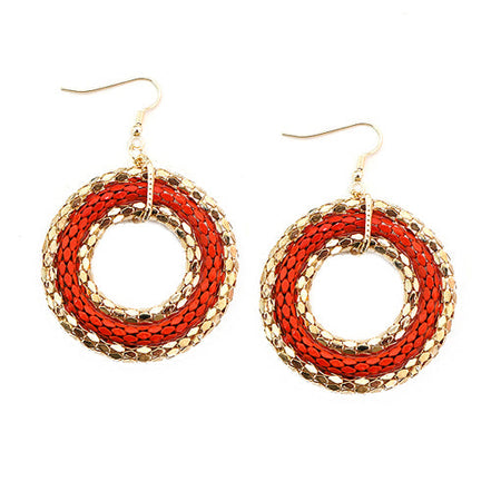 Coral and Gold Metal Round Earrings