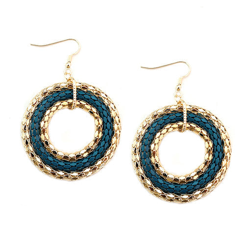 Teal and Gold Metal Round Earrings