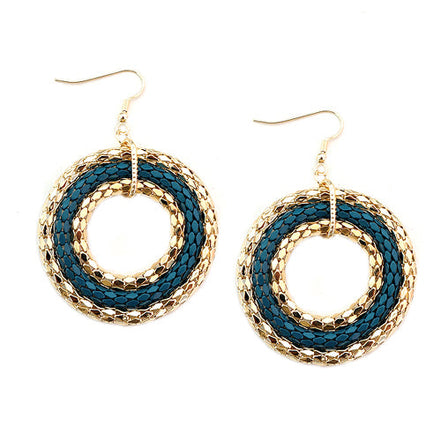 Teal and Gold Metal Round Earrings