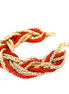 Coral and Gold Metal Weave Bracelet