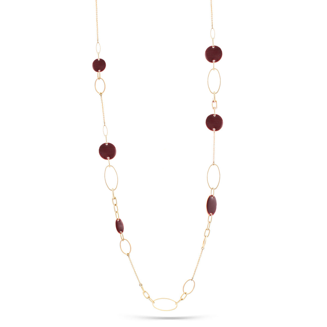 Gold Tone Burgundy Enamel Necklace