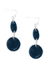 Blue Enamel Double Round Silver Earrings