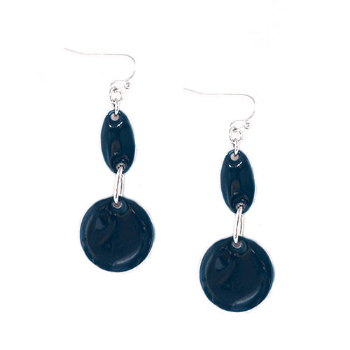 Blue Enamel Double Round Silver Earrings
