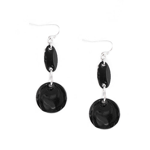 Black Enamel Double Round Silver Earrings