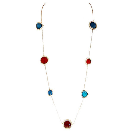 Red and Green Mixed Beaded Gold Long Necklace 