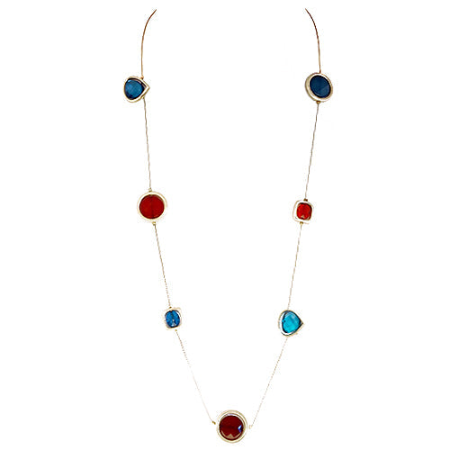 Red and Green Mixed Beaded Gold Long Necklace 