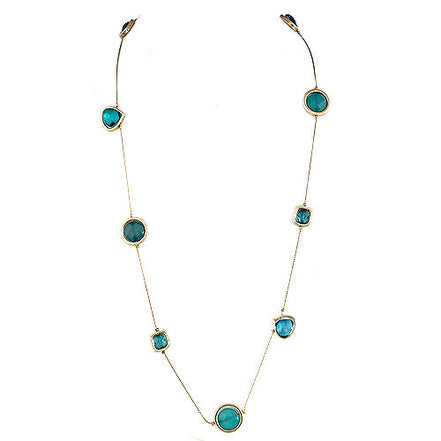 Green Mixed Beaded Gold Long Necklace