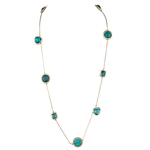 Green Mixed Beaded Gold Long Necklace