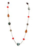 Brown Red and Green Beaded Mixed Gold Long Necklace