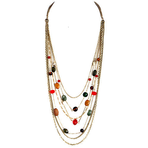 Brown Mixed Beads Gold Layered Necklace