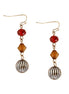 Red and Brown Beaded with Gold Ball Dangle Earring