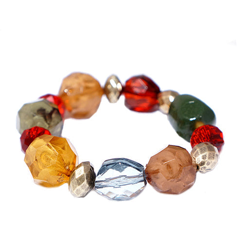 Red and Brown Multi Beads Mixed Stretch Bracelet