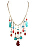 Red and Green Mixed Multi Bead Bib Charm Gold Necklace