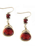 Gold Triangle with Red Mixed Bead Dangling Earrings 