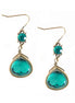 Gold Triangle with Green Mixed Bead Dangling Earrings