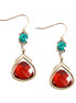 Gold Triangle with Red and Green Mixed Bead Dangling Earrings 