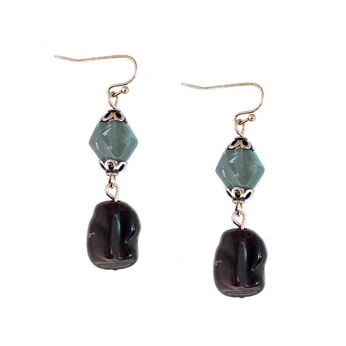 Brown and Olive Bead Dangle Earring