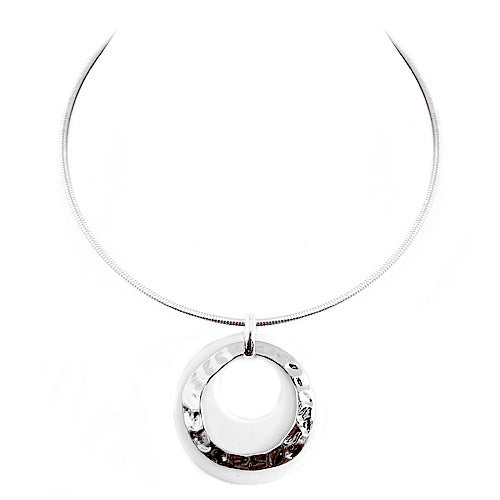 Hammered Gold and Black Ring Double Pendant with Gold Choker Necklace 