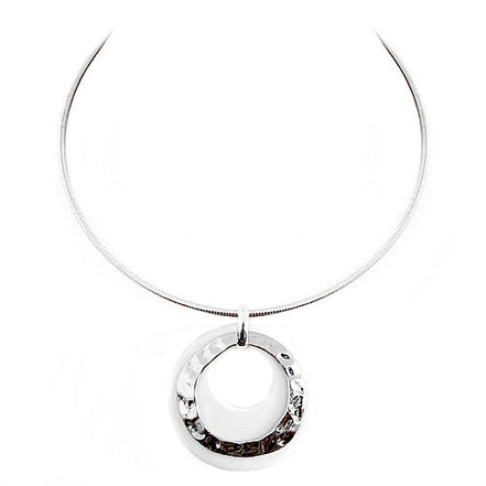 Hammered Gold and Black Ring Double Pendant with Gold Choker Necklace 