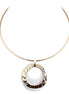 Hammered Gold and White Ring Double Pendant with Gold Choker Necklace